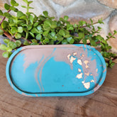 (#1102) Teal/Tan Jesmonite Jewelry Tray Set